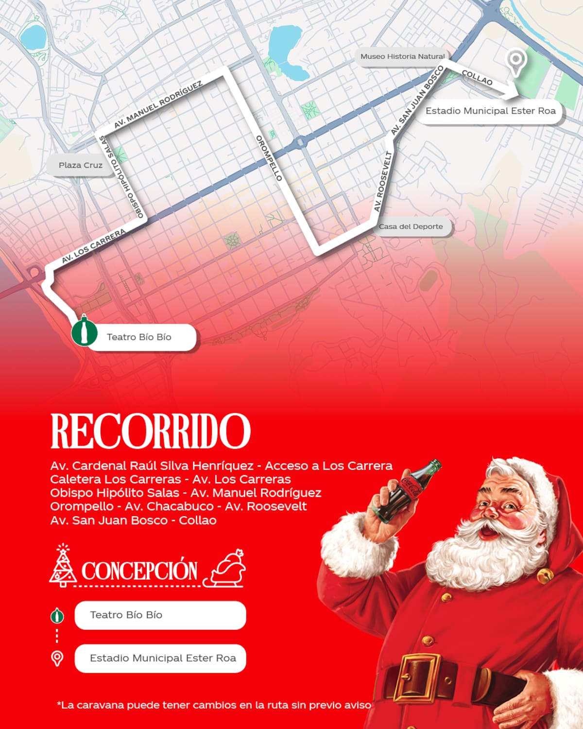 Por estas calles de Concepción avanzarán los camiones del evento. Foto: Coca Cola Chile.