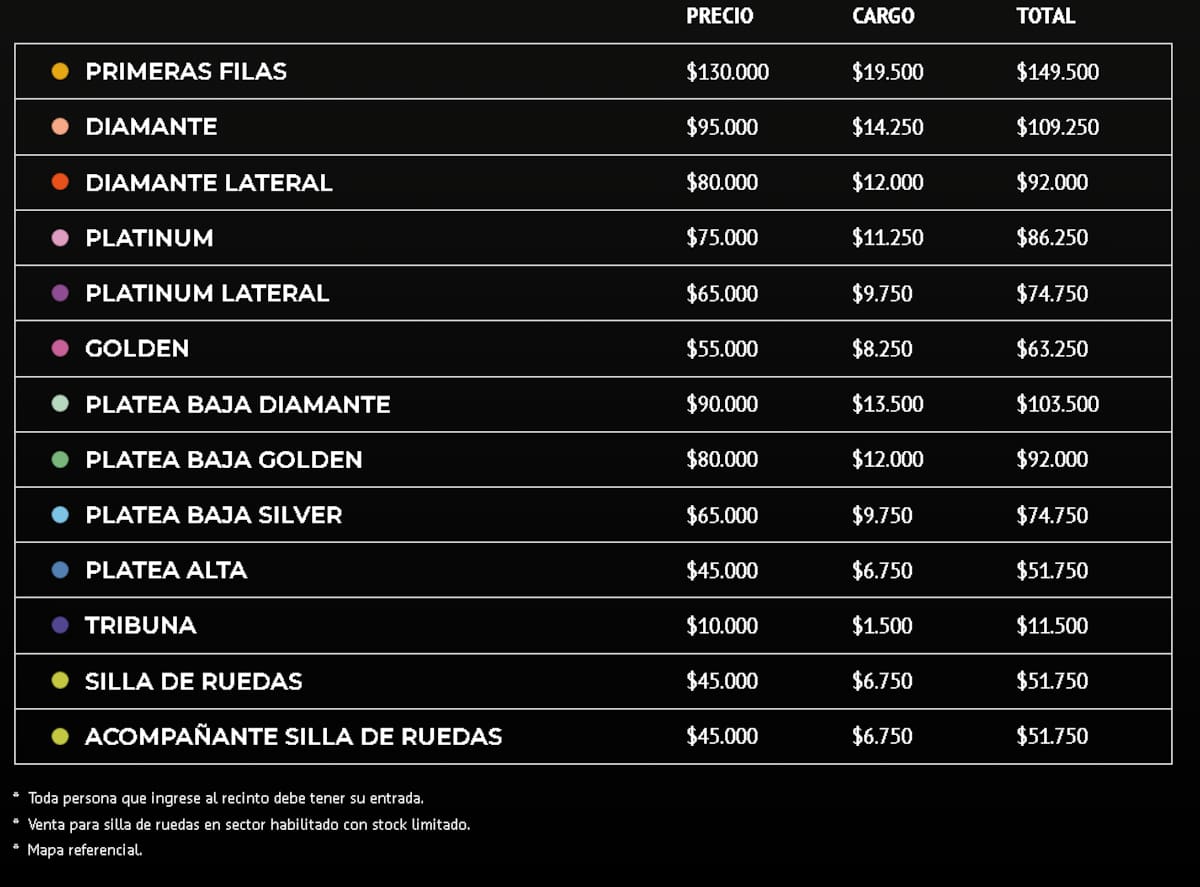 Lista de precios para el show del cantante mexicano en Movistar Arena.