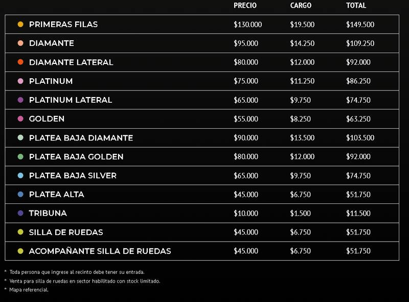 Lista de precios para el show del cantante mexicano en Movistar Arena.