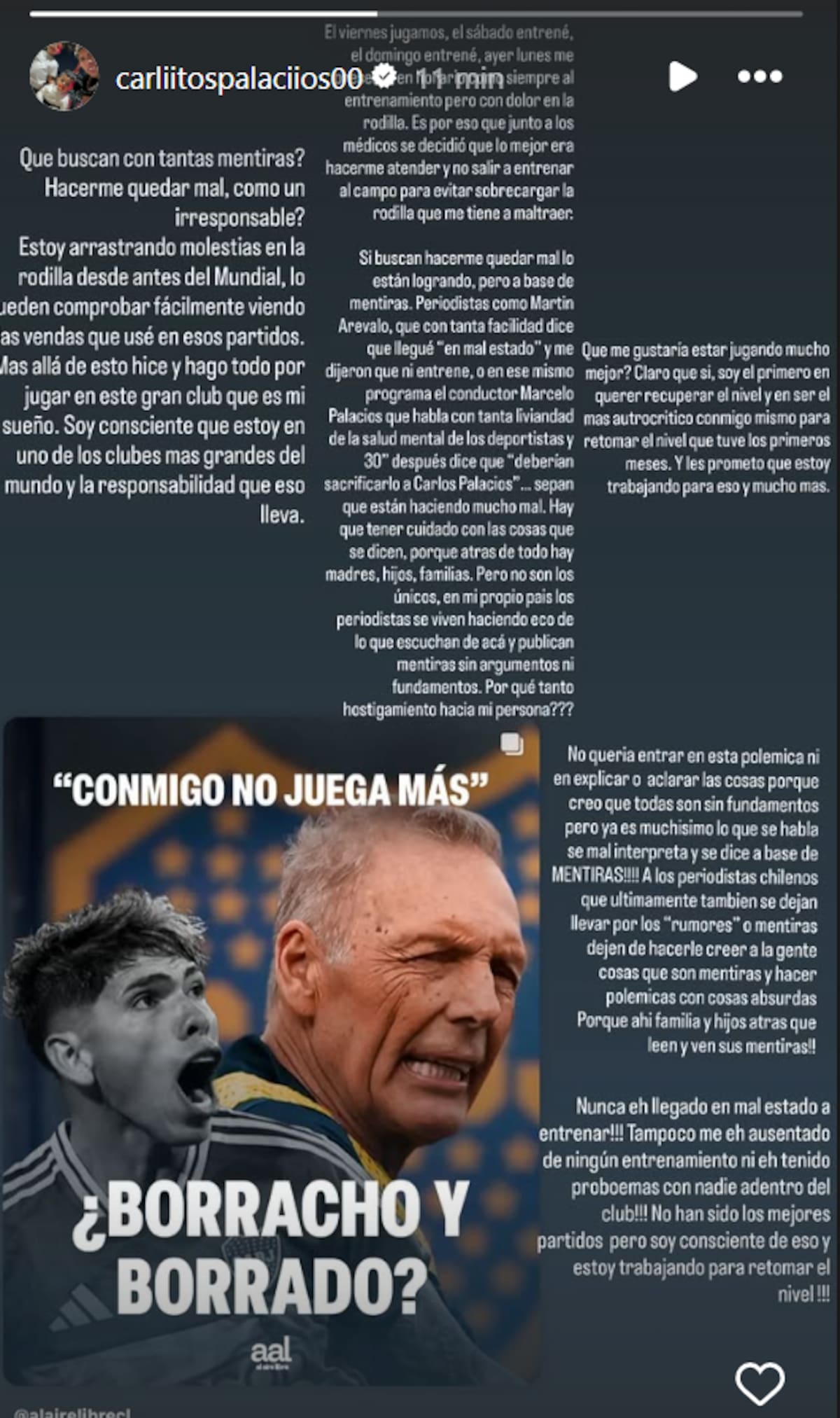 El mensaje del chileno en redes sociales.