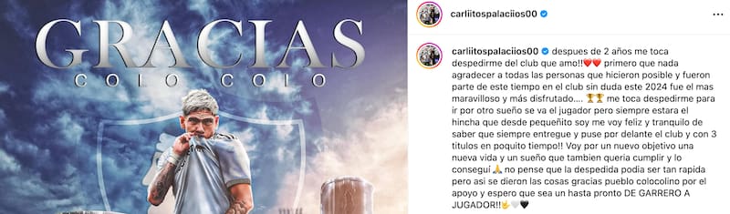Carlos Palacios se despidió de Colo Colo.