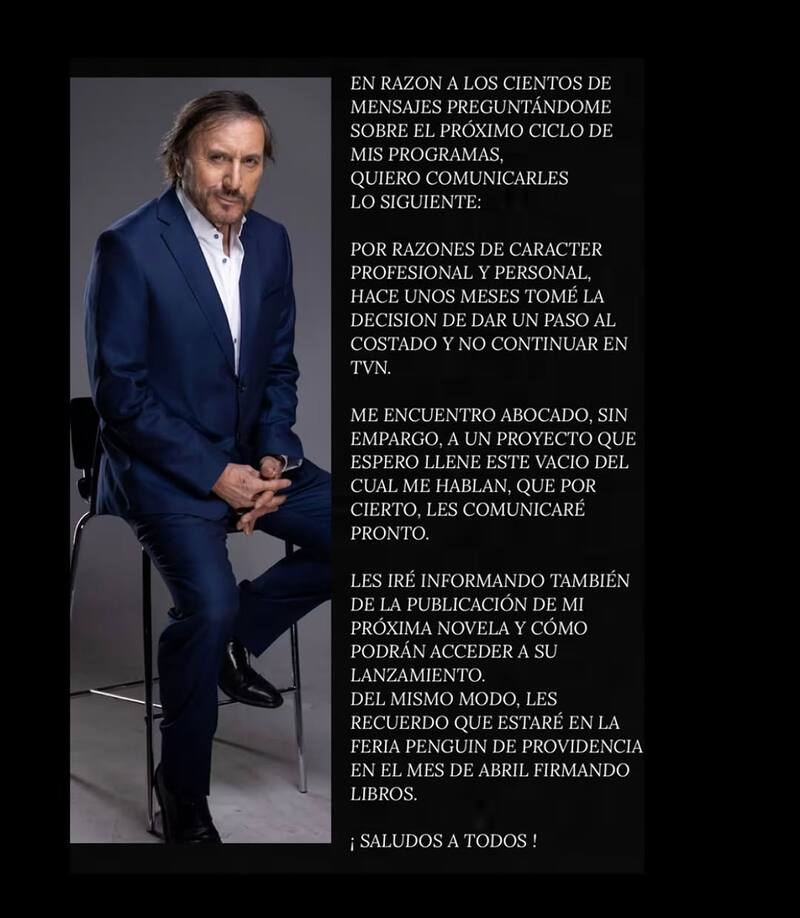 Esta fue la forma en la que el reconocido escritor dio a conocer sus nuevos planes. Créditos: @carlospintochile.