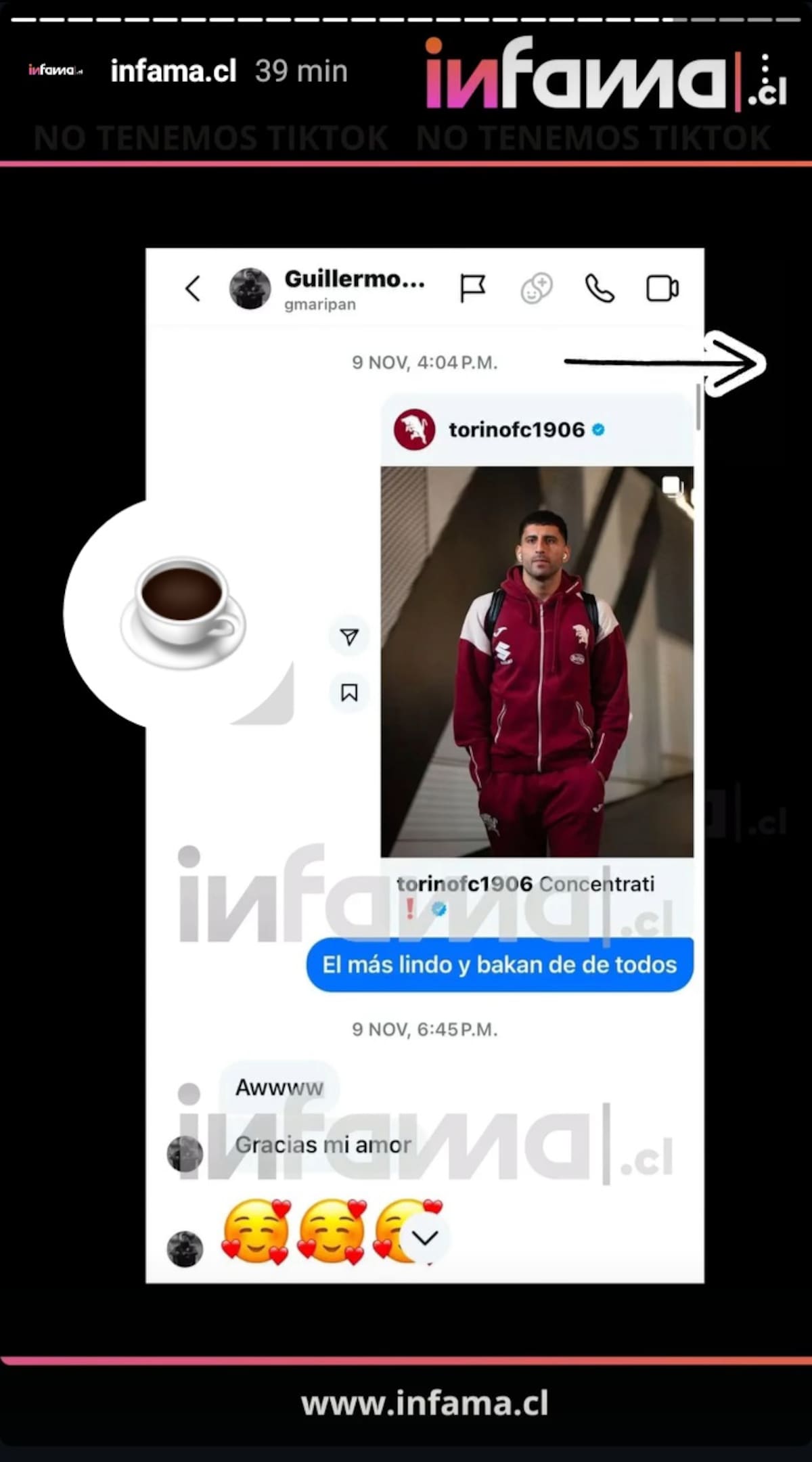 La influencer compartió pantallazos de sus chats con el futbolista.