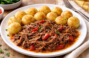 Carne mechada en olla a presión con papas duquesas: Esta receta es ideal para la cena de Navidad