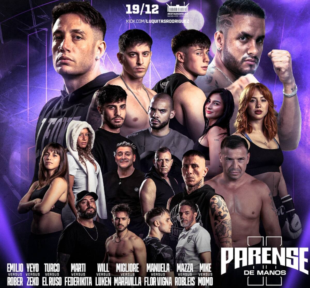 Cartelera del evento "Párense de Manos" que se realizará el 19 de diciembre en el Estadio José Amalfitani.