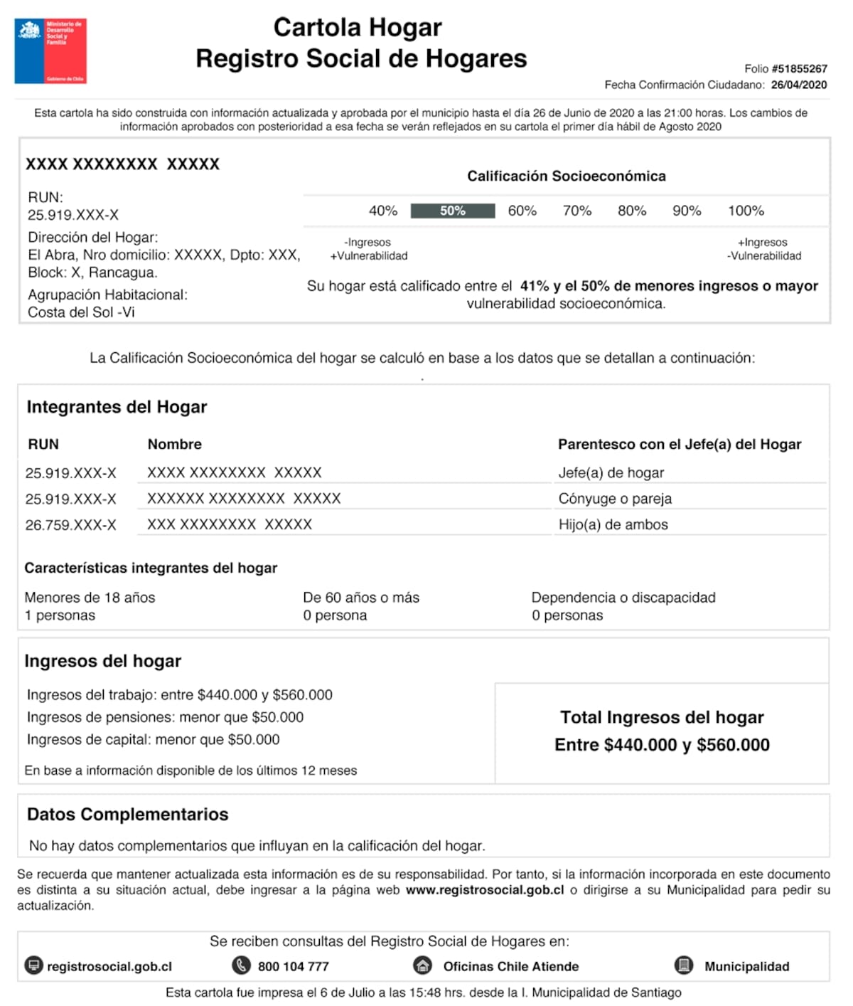 Así luce la ficha del RSH en formato PDF. Créditos: MDSF