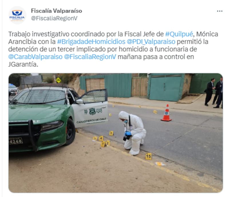 Detienen a tercer implicado en el homicidio de la sargento. Créditos: Fiscalía de Valparaíso