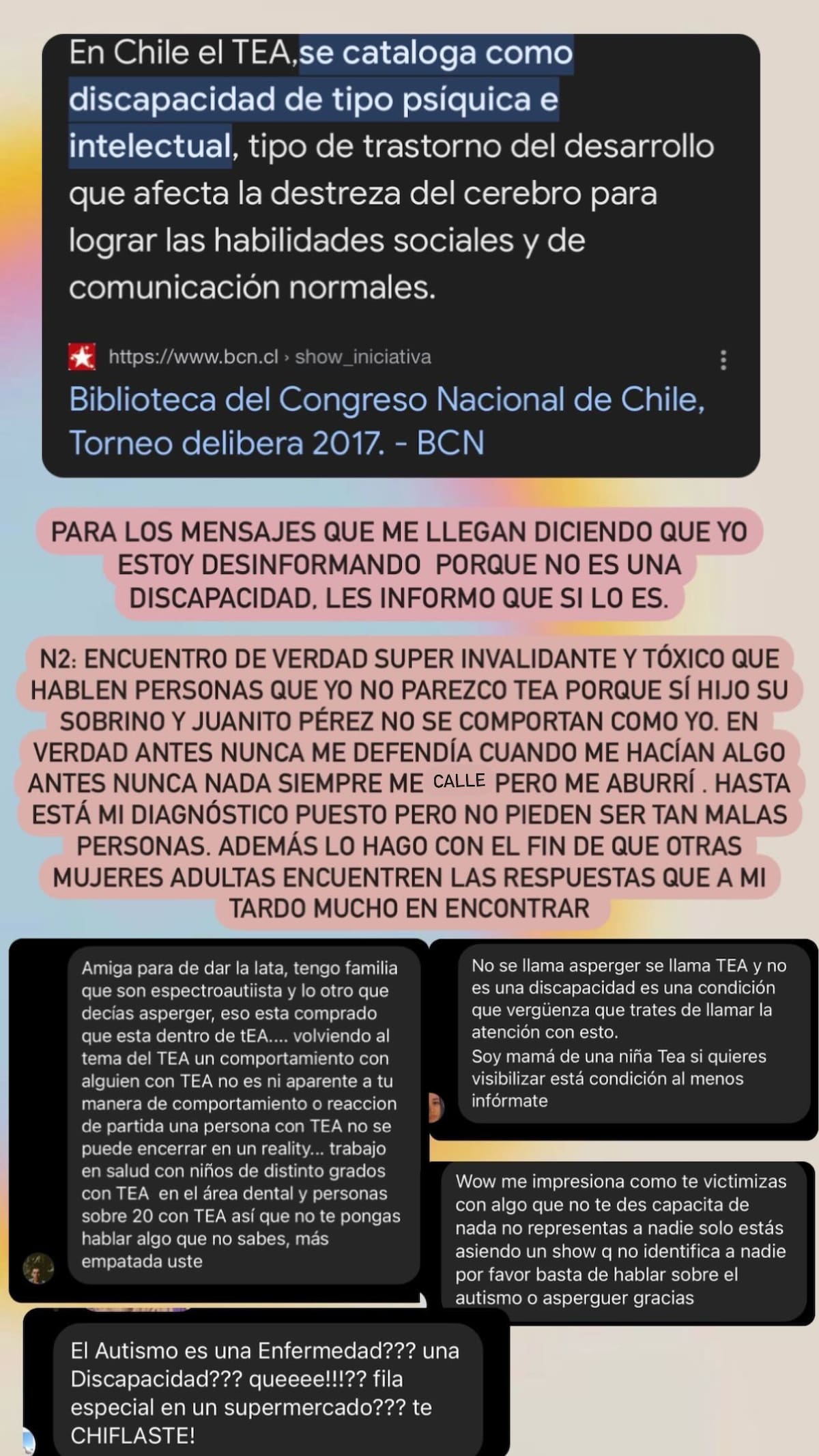 Comentarios hacia Cass Zamorano en Instagram
