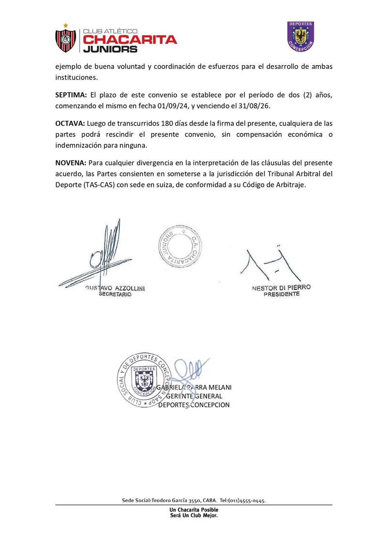 Chacarita Juniors y anuncio de convenio con Deportes Concepción.