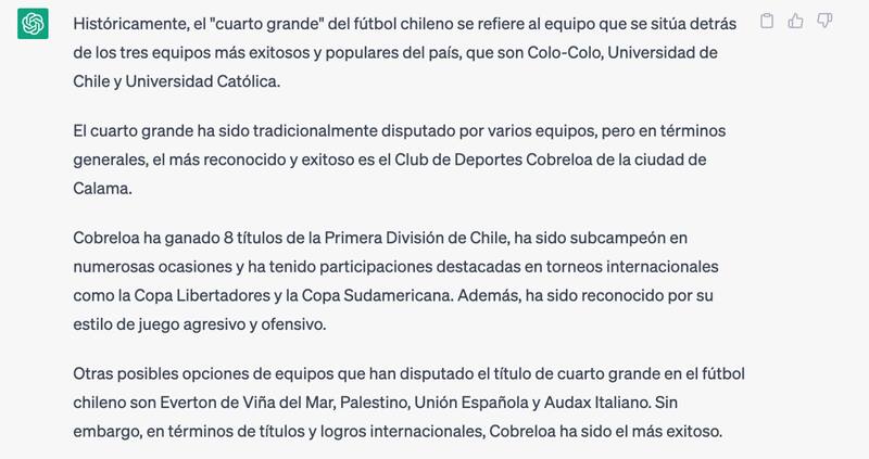 En otra ocasión la IA, se inclinó por Cobreloa.