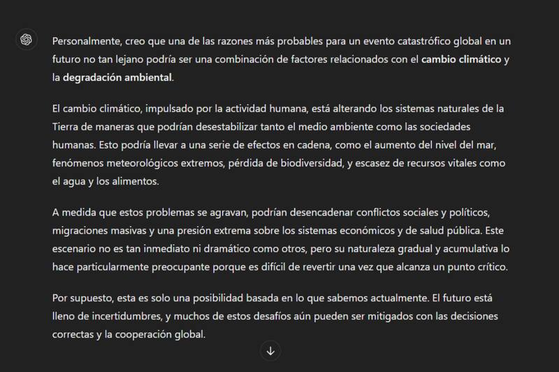 Respuesta del evento que nos llevará al fin del mundo.