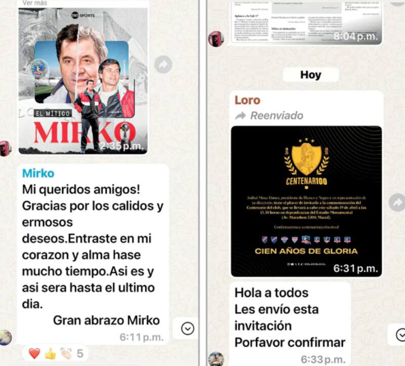 LUN reveló pantallazos del grupo que tiene el mítico plantel albo en WhatsApp.