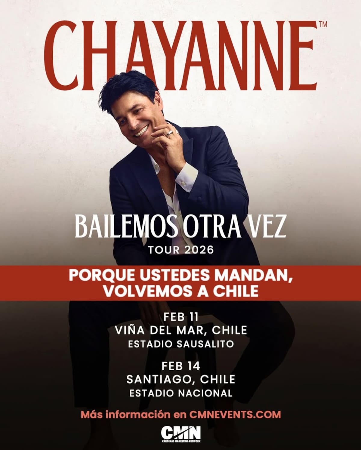 Afiche de los primeros conciertos del artista en Chile 2026.