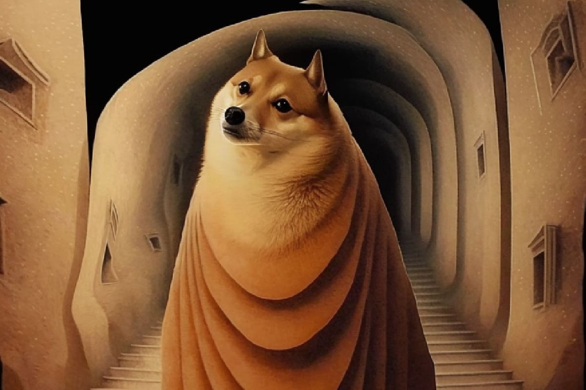 Así luciría Cheems si Remedios Varo lo hubiera pintado, de acuerdo con la Inteligencia Artificial.