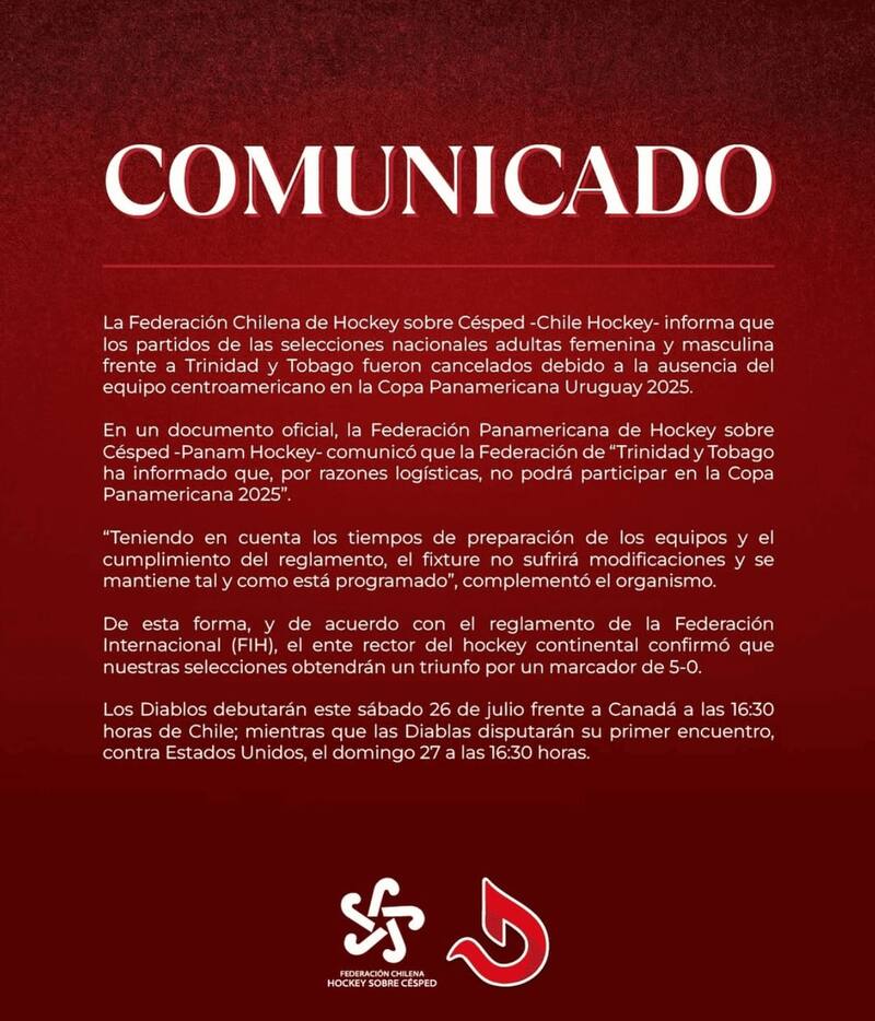tanto en Masculino como en Femenino en la Copa Panamericana. Créditos: Instagram @chile_hockey