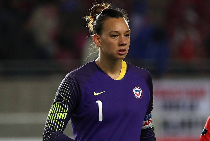Futbol, Chile vs Colombia.
Fase Final, Copa America Femenina 2018.
La jugadora de Chile Christiane Endler, durante el partido de la segunda fecha fase final Copa America Femenina estadio La Portada.
La Serena, Chile.
19/04/2018
Hernan Contreras/Photosport