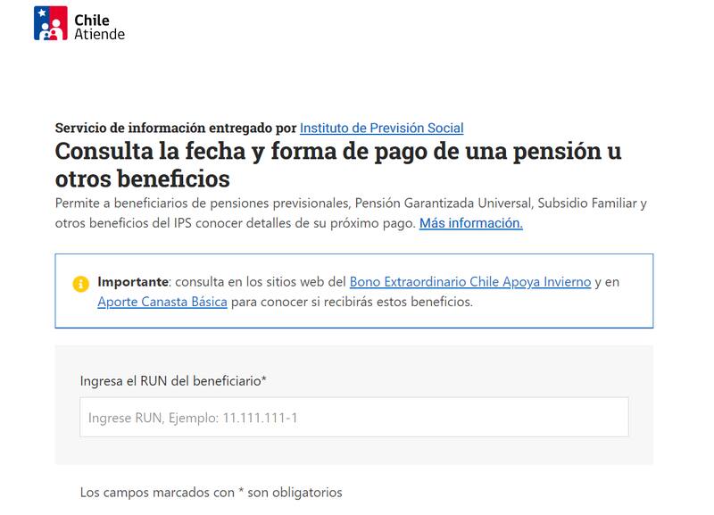 Revisa en esta plataforma la fecha y forma de pago de una pensión u otros beneficios. Créditos: Chile Atiende.