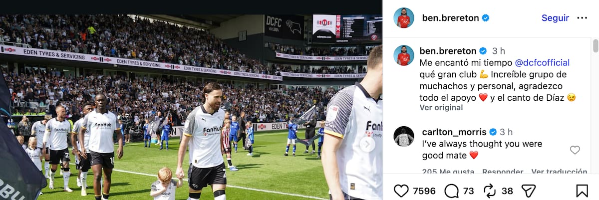 Despedida de Ben Brereton del Derby County. Foto: Instagram Ben Brereton.