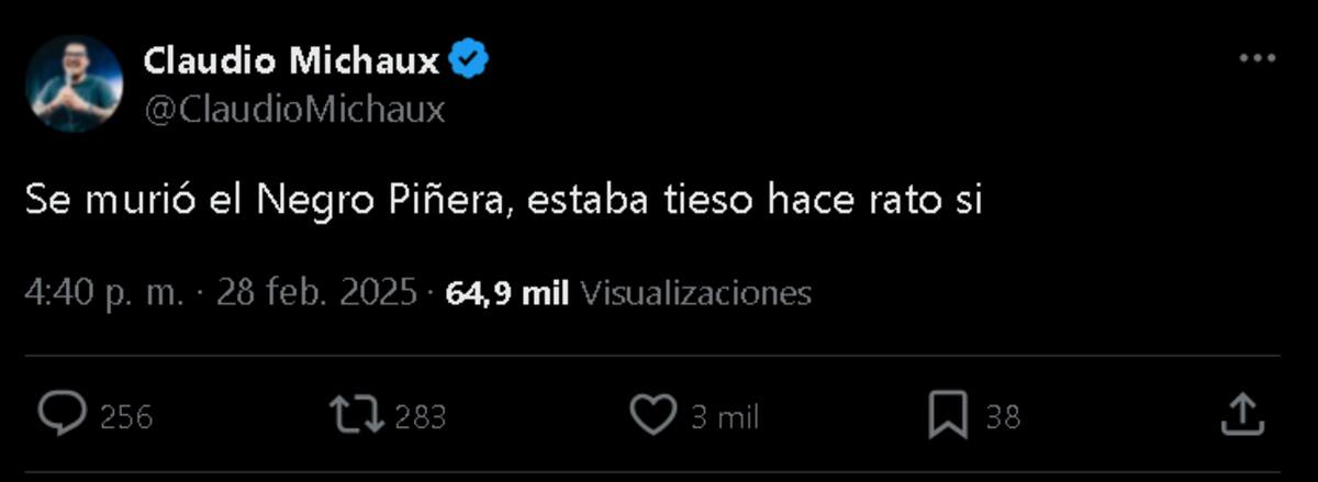 El comentario respecto a la muerte del Negro Piñera.