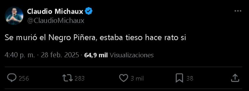 El comentario respecto a la muerte del Negro Piñera.