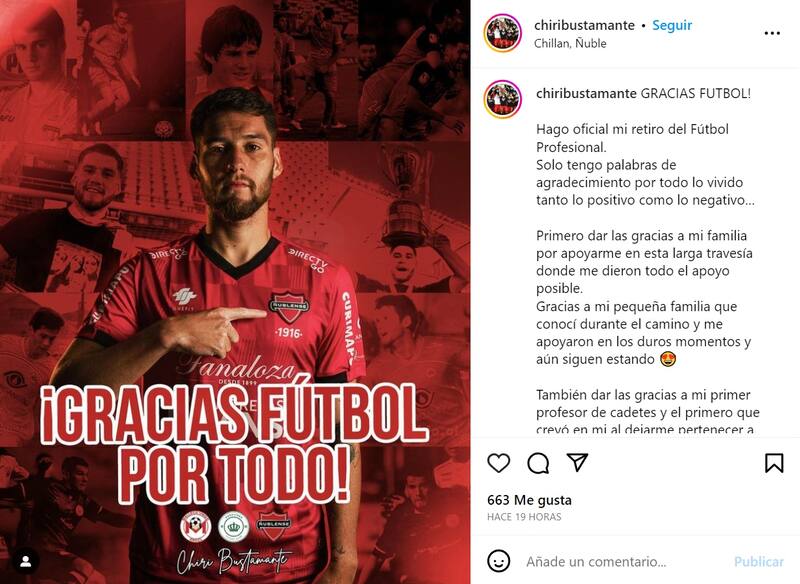 El jugador Christian Bustamante comunicó su retiro del fútbol.