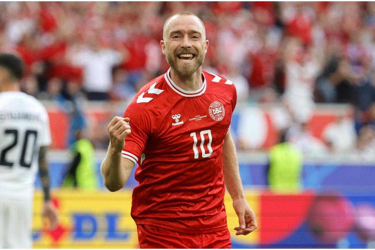 marcó la apertura de la cuenta en el partido dinamarca vs eslovenia, por el Grupo C de la Eurocopa. Foto: EFE.