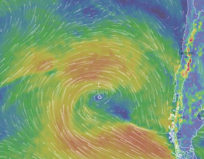 Así se ve el ciclón en la mañana de este martes. Captura: Ventusky