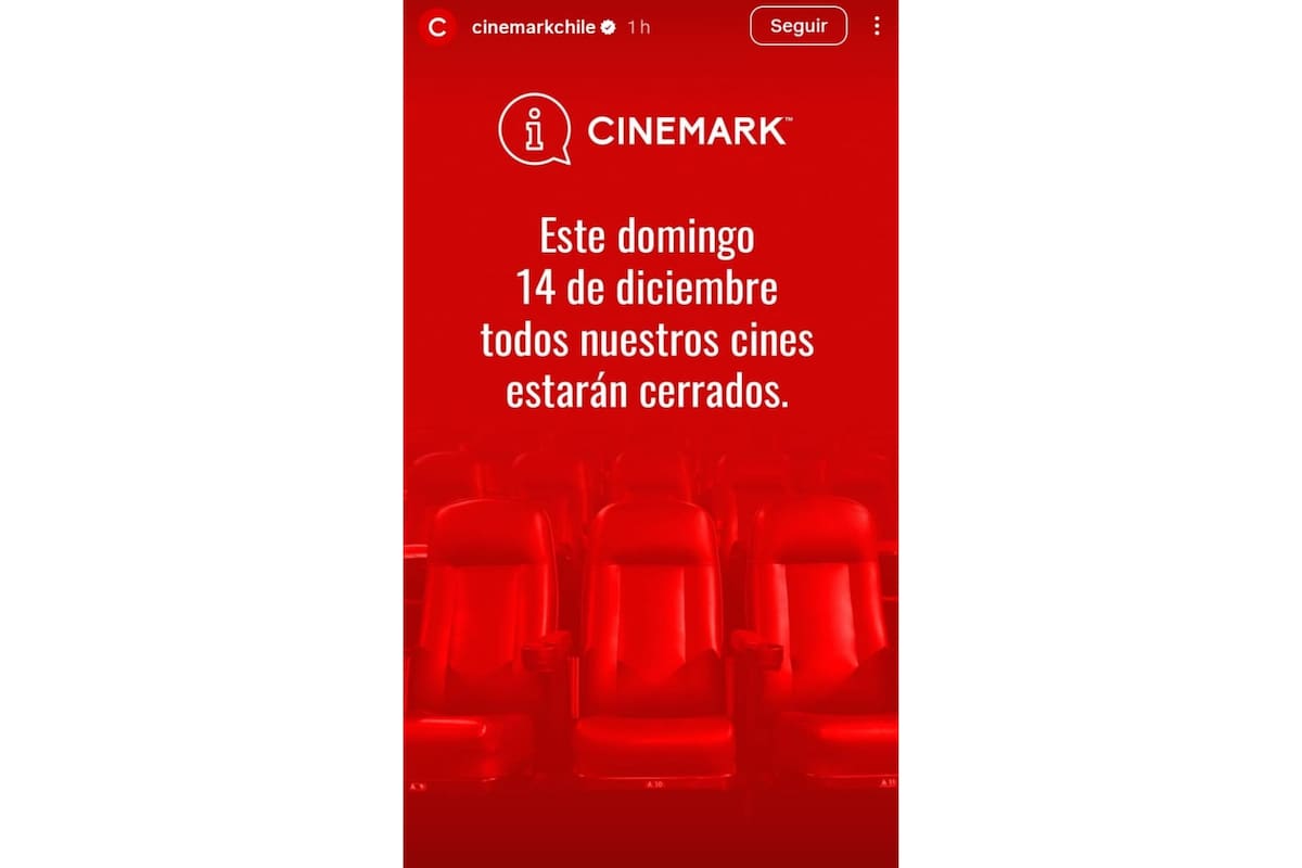 No funcionará ninguna de sus sucursales ubicadas en Chile.
Créditos: Cinemark.