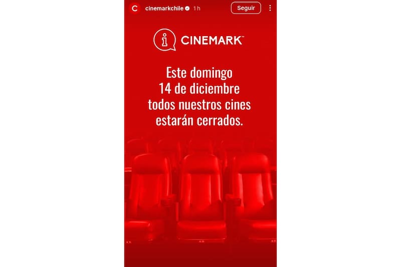 No funcionará ninguna de sus sucursales ubicadas en Chile.
Créditos: Cinemark.