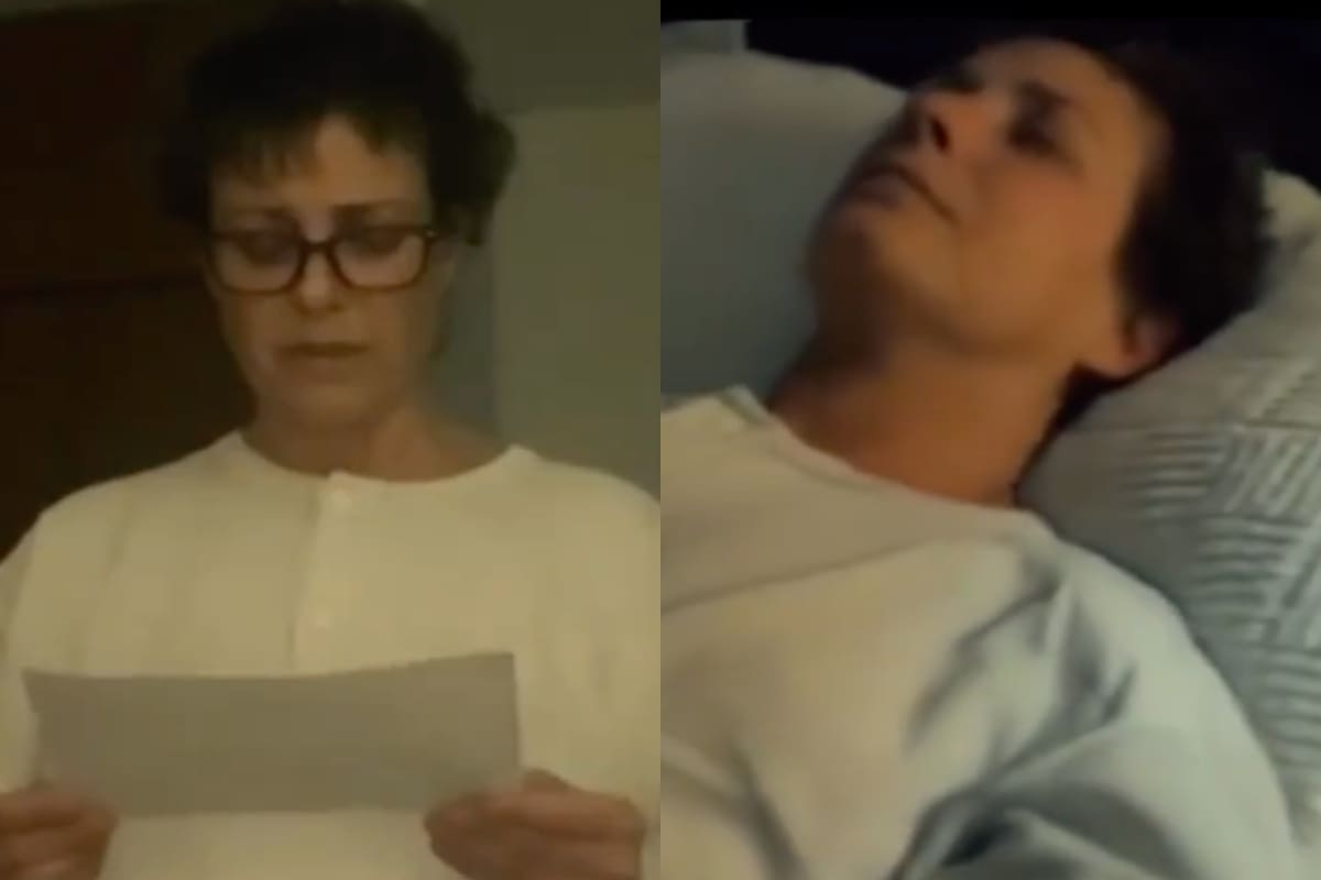Claudia Conserva encomendándose a los monjes brasileños. Créditos: TVN.