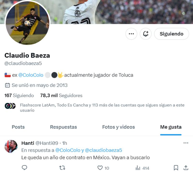 El guiño de Claudio Baeza a Colo Colo a través de redes sociales.