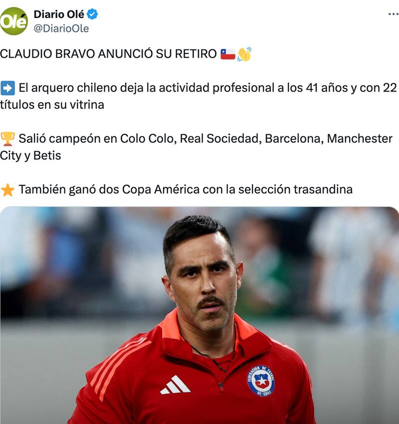 Olé de Argentina le dedicó a Claudio Bravo un posteo en redes sociales.