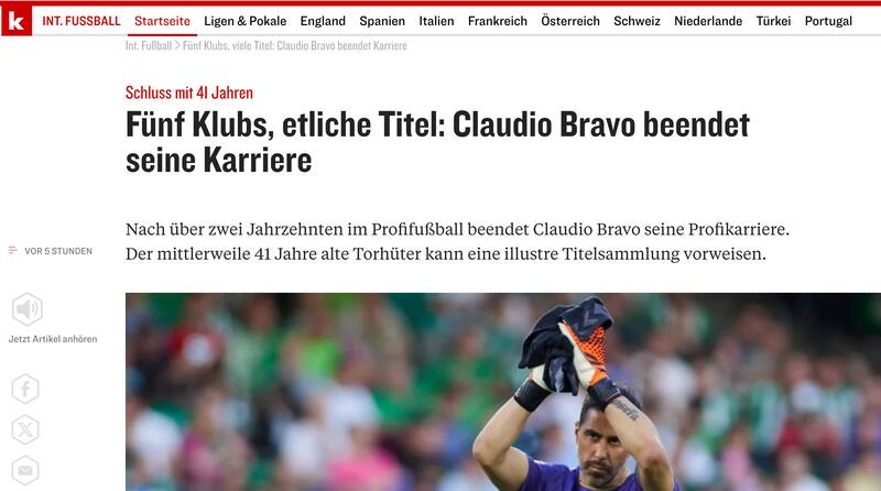 Kicker de Alemania también despidió a Claudio Bravo.