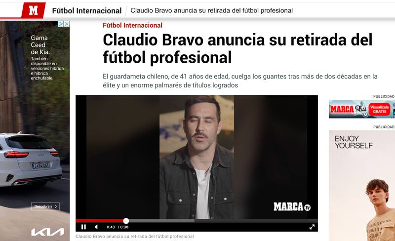 Marca, el medio deportivo más importante de España, también publicó información sobre el retiro de Claudio Bravo.