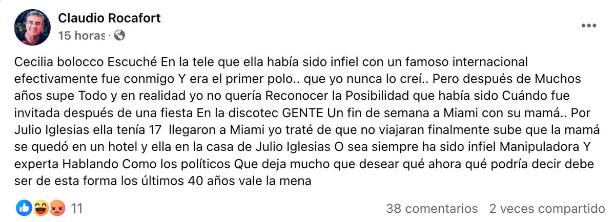 Claudio Rocafort fue expareja de Cecilia Bolocco.