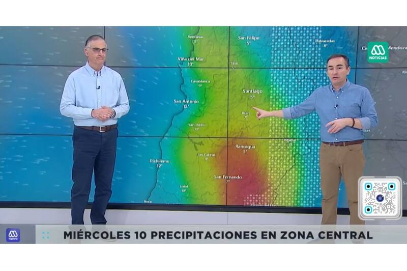 Este fue el pronóstico del tiempo del meteorólogo Gonzalo Espinosa. 
Créditos: Mega.