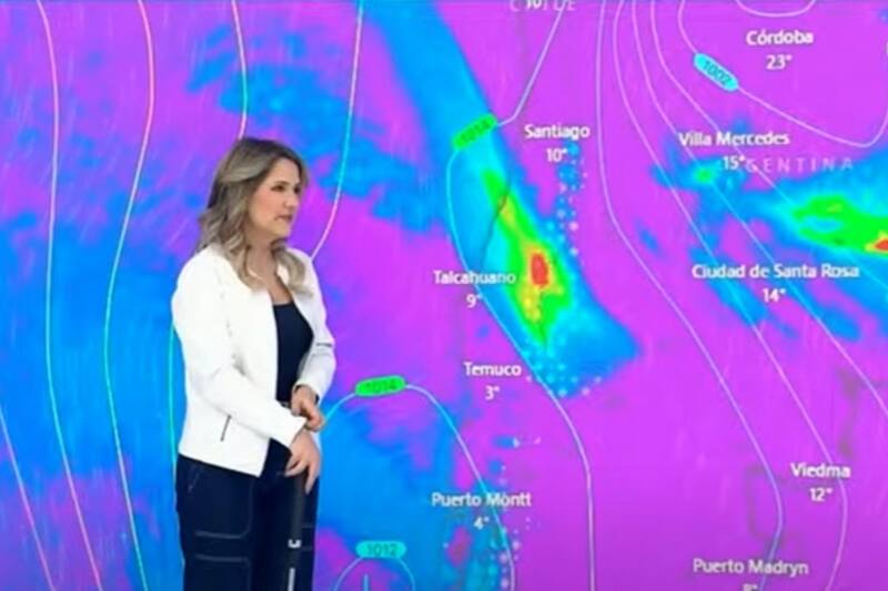 Michelle Adam, aseguró que un sistema frontal llegará a la zona central durante la semana del 18. 
Créditos: Canal 13.