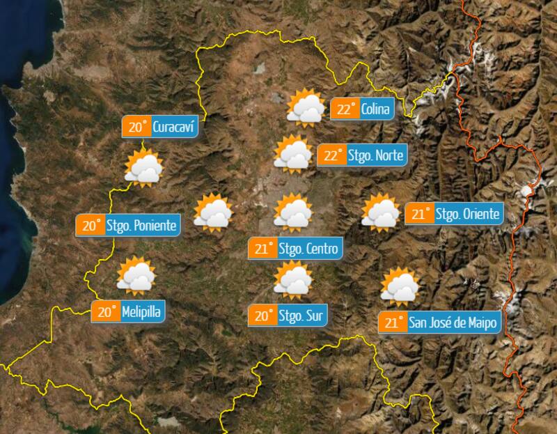 Se espera que Curacaví, Santiago Poniente y Melipilla sean las comunas más frías de este miércoles.