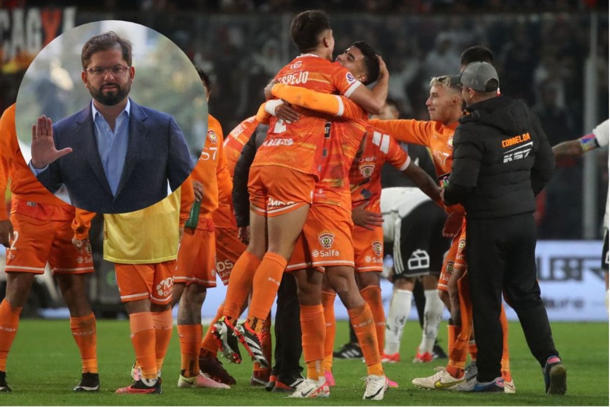 El Presidente de la República felicitó a los loínos por el triunfo en el Monumental, aprovechando una actividad que realiza en Calama. Foto: Agencia Aton.