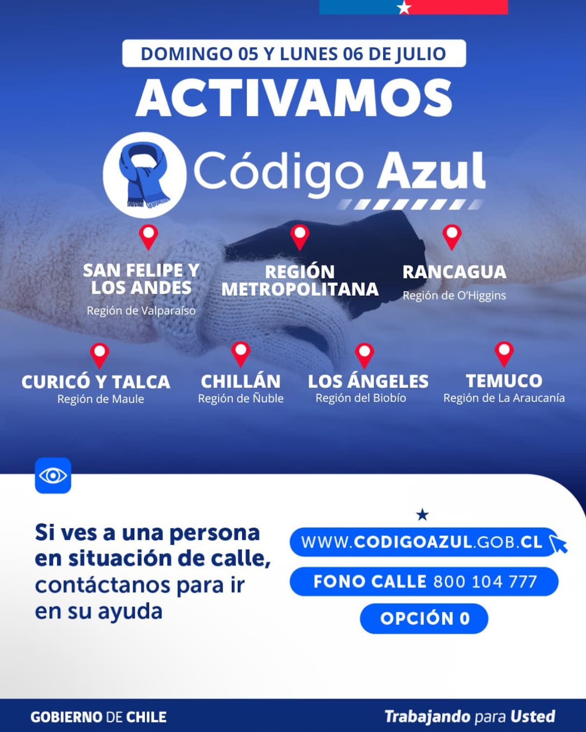 Plan para este domingo 5 y lunes 6 de julio. Foto: Gobierno de Chile en X.