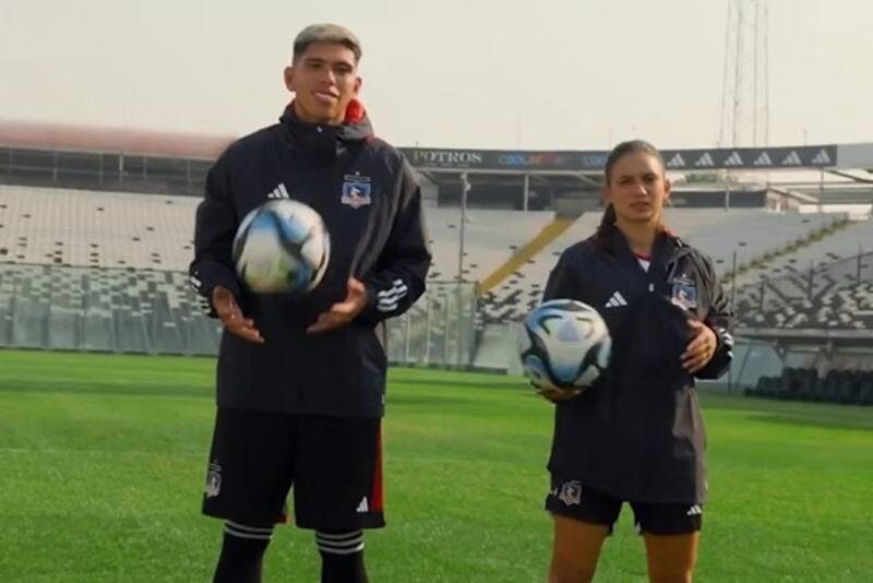 Carlos Palacios e Isidora Olave fueron los rostros de Colo Colo en la presentación de la nueva ropa de entrenamiento.