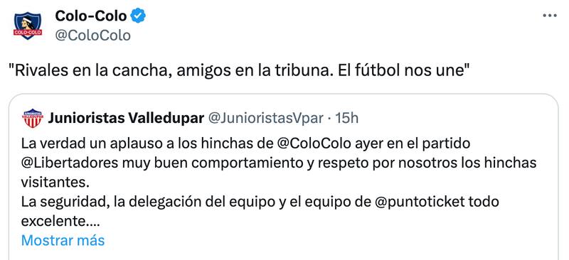 Colo Colo respondió a hinchas de Junior que vinieron a Chile.