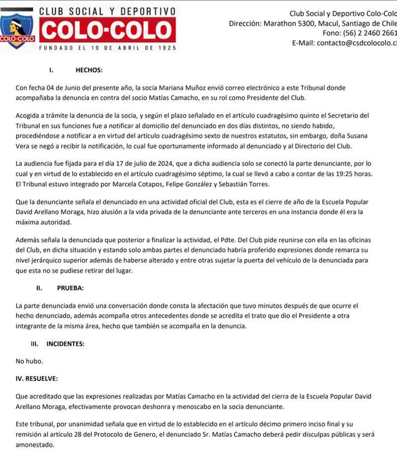 Comunicado del Club Social y Deportivo sobre la denuncia a Matías Camacho