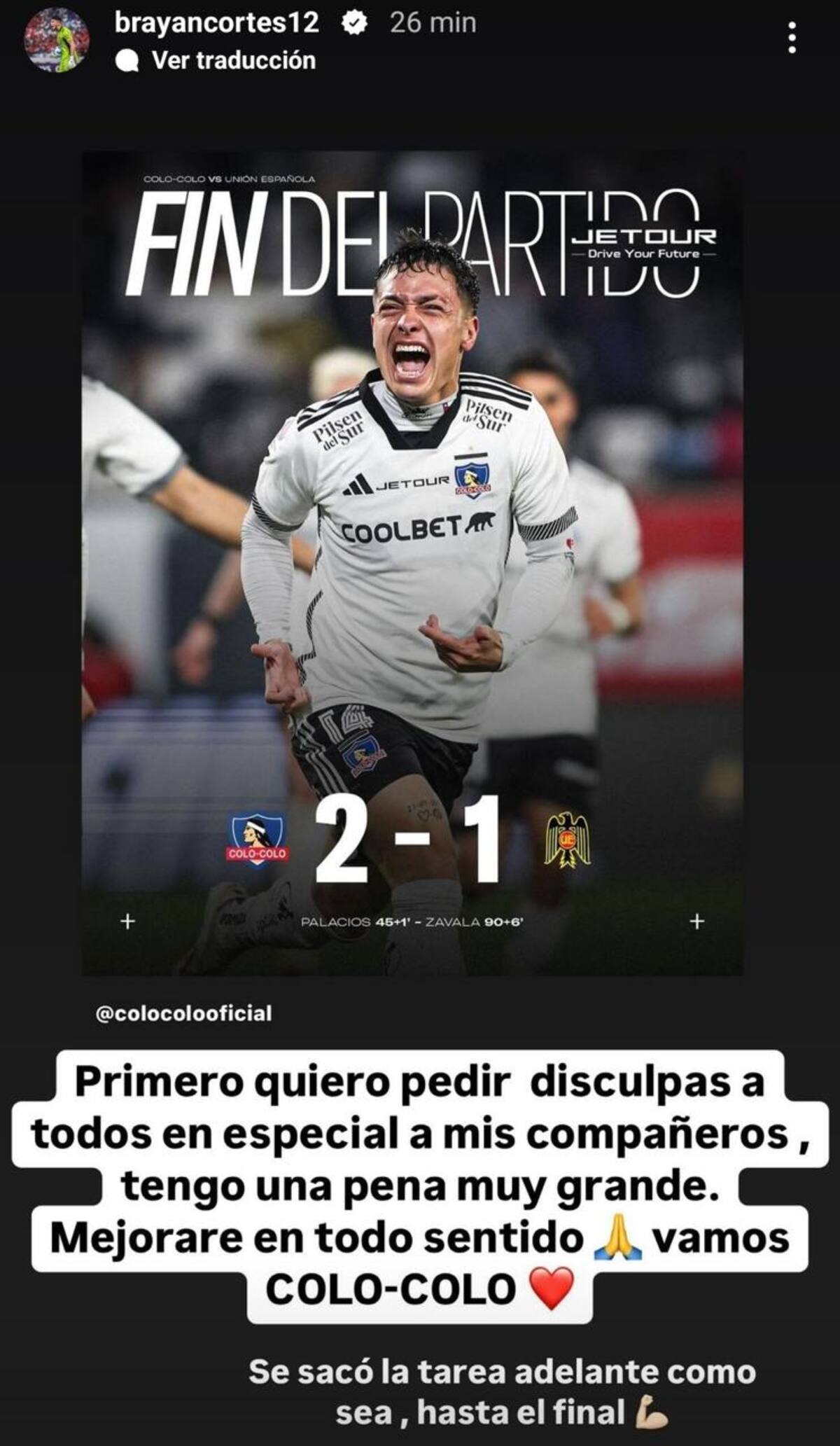 Las sentidas palabras de Brayan Cortés.