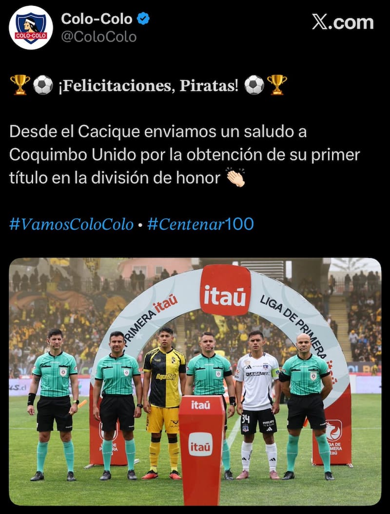 Los Albos felicitaron a los Piratas por la obtención de su primer título. Foto: Colo Colo en X