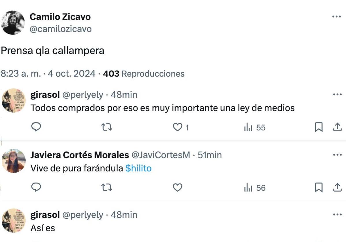 Comentario de Camilo Zicavo. Créditos: X