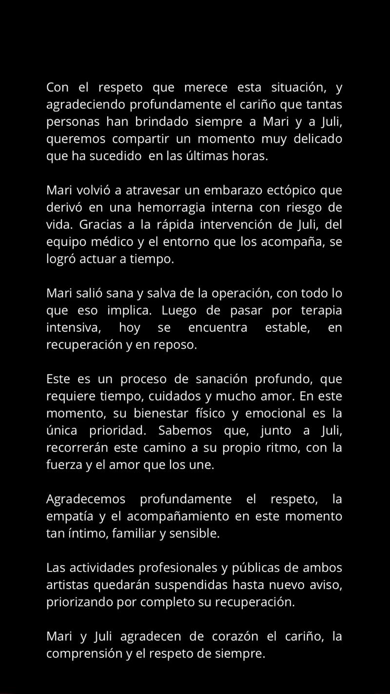 Esta es la historia de Instagram en donde hablaron del estado de la cantante.