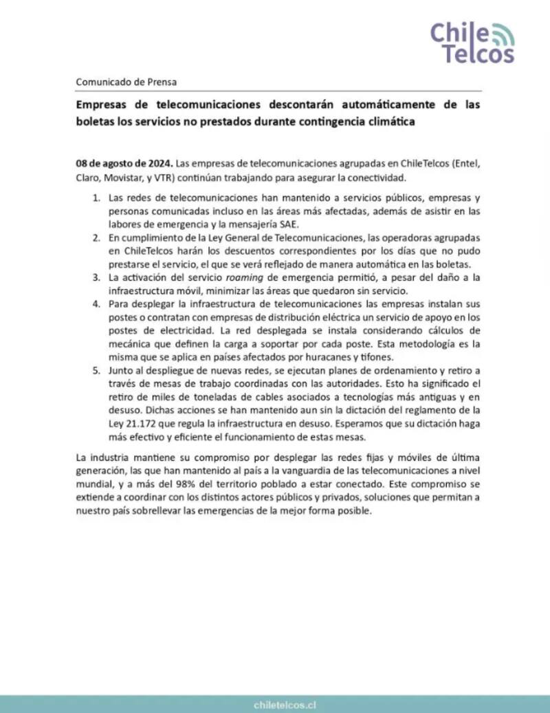 Así, la agrupación de telecomunicaciones aclaraba sus intenciones de retribuir a los clientes sin servicio.