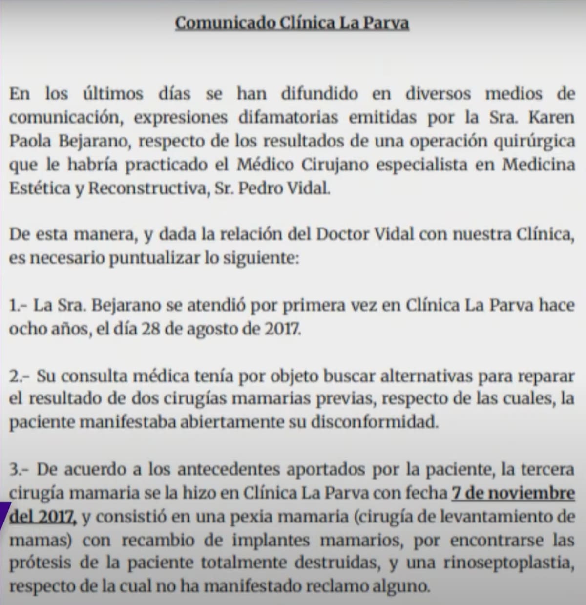 El recinto se pronunció tras dichos de Karen Paola.