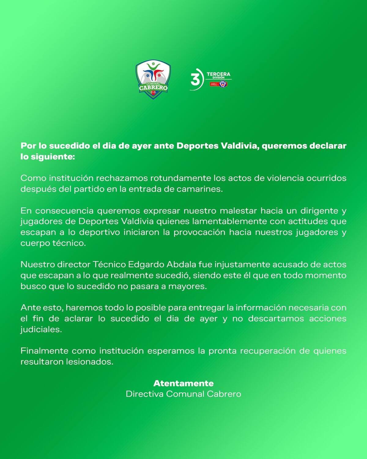 tras lo ocurrido ante Deportes Valdivia.